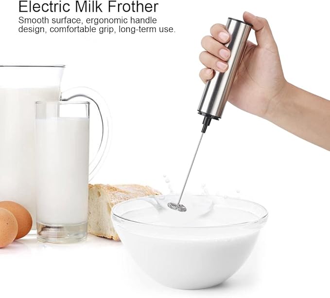 Electric Milk Frother, Stainless Steel Coffee Foam Maker Rechargeable Coffee Whipper Handheld Blender Whisk with USB Port for Latte, Cappuccino, Hot Chocolate, Egg