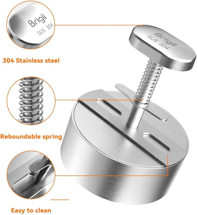 Brigii 304 Stainless Steel Burger Press - 4.5" Hamburger Patty Maker, Heavy Duty Stainless Steel Burger Press for Ground Beef, Burgers (Dishwasher Safe)