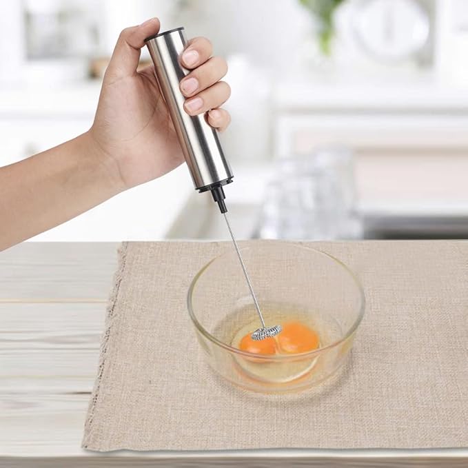 Electric Milk Frother, Stainless Steel Coffee Foam Maker Rechargeable Coffee Whipper Handheld Blender Whisk with USB Port for Latte, Cappuccino, Hot Chocolate, Egg