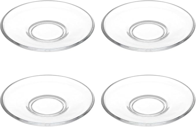SHOWERORO 4Pcs Clear Glass Tea Saucers 3.54 Inch Round Plates for Coffee Cups Espresso Saucers Small Dessert Snack Serving