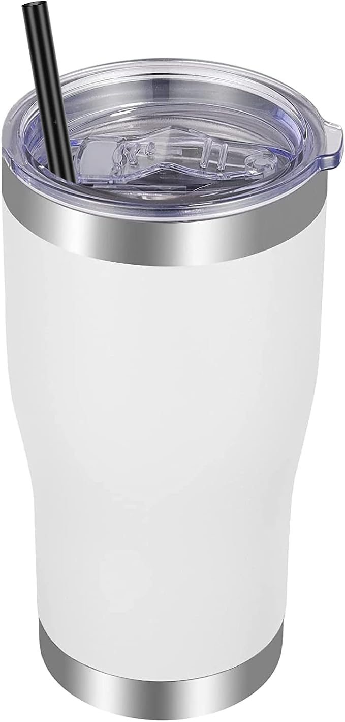VEGOND 20oz Tumbler Stainless Steel Tumbler Cup with Lid And Straw Vacuum Insulated Double Wall Travel Coffee Mug(White 1 Pack)