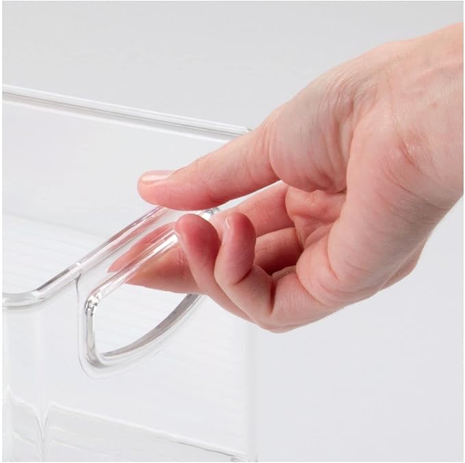 mDesign Plastic Stackable Kitchen Organizer - Storage Bin with Handles for Refrigerator, Freezer, Cabinet, and Pantry Shelves Organization - Food Container - Clear