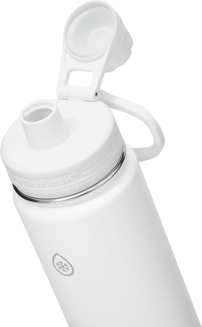 ThermoFlask Insulated Water Bottle with Spout Lid (24 oz, White) - Leakproof, Stainless Steel Water Bottle for Cold & Hot Drinks, Travel & Daily Hydration