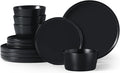 Herogo 12 Pieces Stoneware Dinnerware Set, Service for 4, Dinner Plates and Bowls Sets, Double Reactive Glaze Dishes Set for Kitchen, Scratch Resistant, Dishwasher Safe, Matte Black