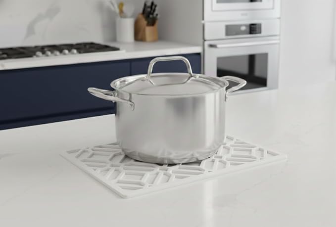 GASARÉ, Extra Large, Thick, Silicone Trivet for Hot Dishes, Pots, and Pans, Heat Resistant Mat for Countertop, Hot Pad for Kitchen, Easy to Clean, 16 x 12 x 3/8 Inches, White