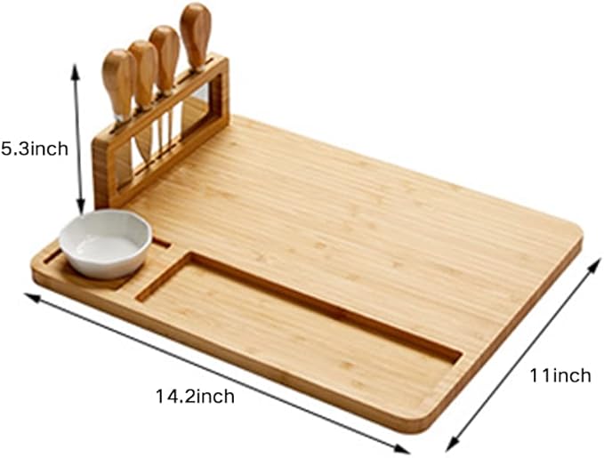 Bamboo Cheese Board and Knife Set,Cheese Platter - House Warming Gifts New Home, Anniversary & Wedding Gifts for Couple, Housewarming Gift New House (Style1)/661, 21213
