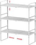 Jojocross Expandable Stackable Spice Rack Cabinet Shelf Organizer in Cabinets Shelves Kitchen Cupboard Organization Stack up Racks Pantry Countertop Storage Medium/White 3 Packs