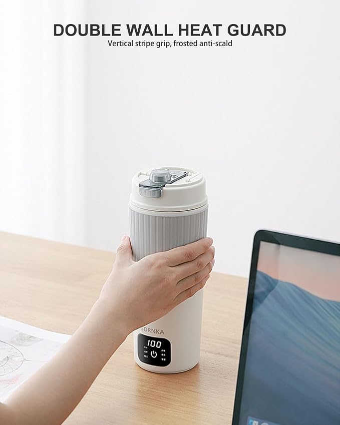 Travel Electric Kettle with Dual interface heating plug and USB C port, 316 Stainless Steel, 650ml Portable Tea Coffee Kettle Water Boiler, 6 Temperature Settings, Electric Water Cup Heater Boil