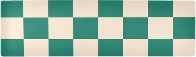 2 in 1 Table Runner Trivet for Hot Pots and Pans Heat Resistant Non Slip Waterproof 39 x 12 Inch Decorative Table Protector for Kitchen Countertop Checkered Emerald Green and Beige