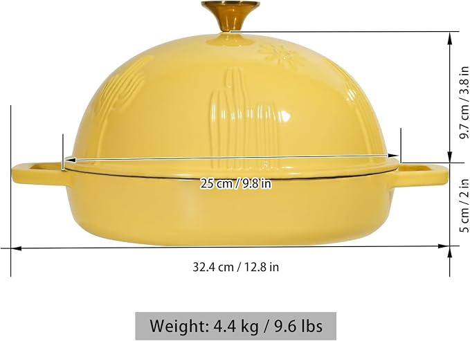 Flavehc Cast Iron Bread Oven With Cloche Lid for Baking - Yellow Enameled Dutch Oven With Dome Lid for Sourdough - 5 qt