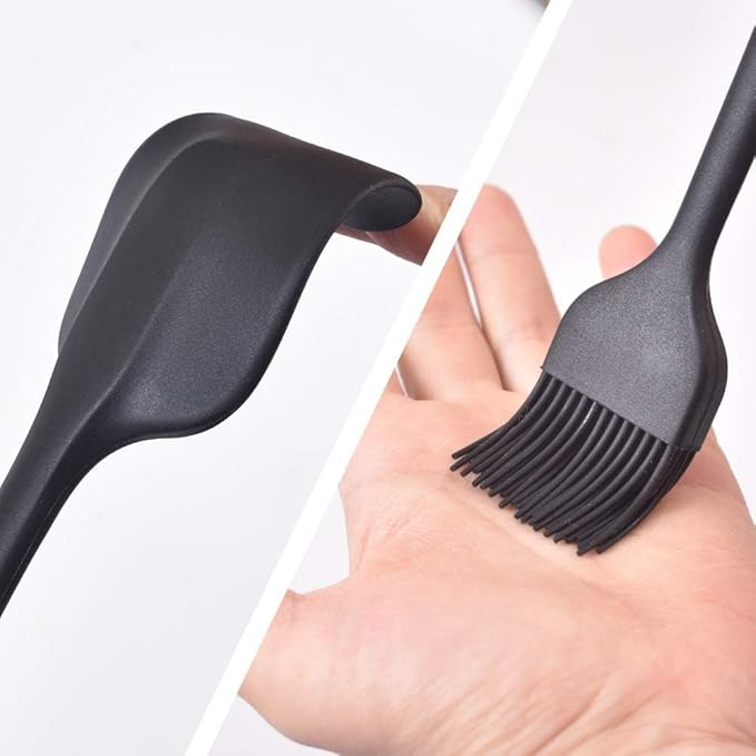 Spatulas Set of 6, Food Grade Silicone Spatulas Rubber Heat Resistant, Stainless Steel Core, Kitchen Utensils Nonstick for for Cooking, Baking and Mixing (Black)