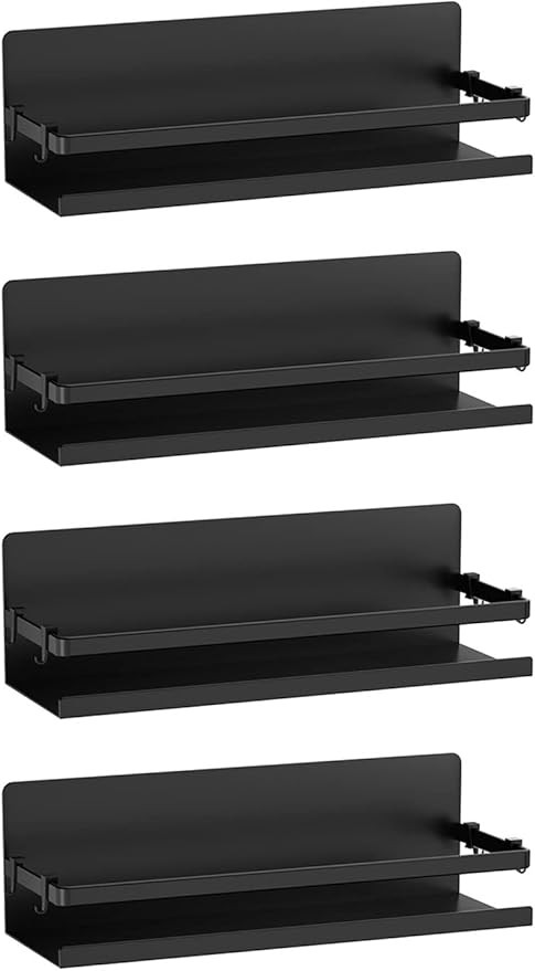 Magnetic Spice Rack Holder for Refrigerator Fridge Side Organizer Magnetic Shelf For Kitchen, Space Saver Container for Kitchen/Apartment, Drill free, Black，4 Pack