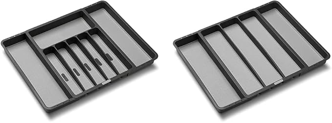 madesmart Expandable Silverware Tray with 8 Compartment Expandable Utensil Tray with 5 Compartments, Classic Collection, Kitchen Organizer, Soft-Grip Lining, Easy to Clean, BPA-Free