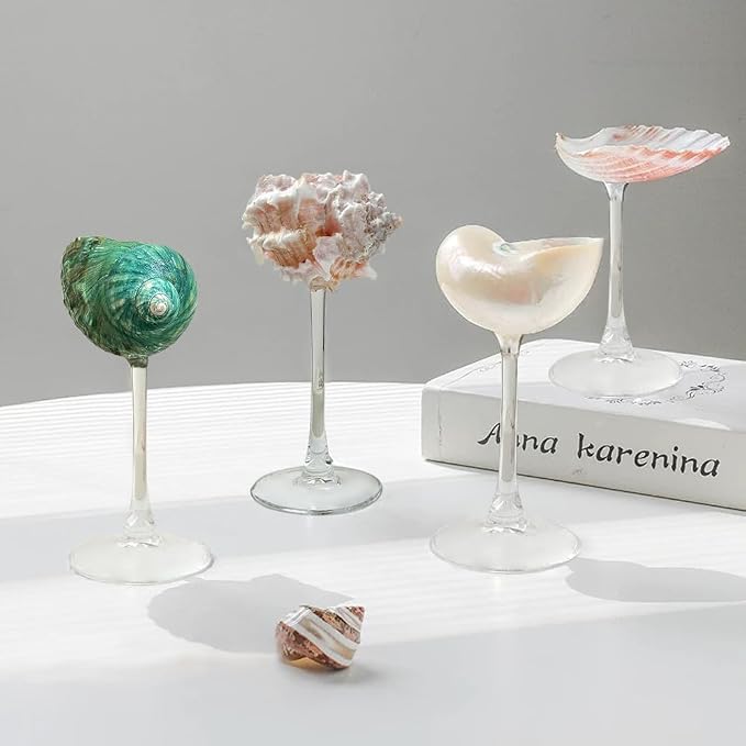 2Pcs Seashell Wine Glasses Wedding Wine Glasses Conch Goblet Martini Cocktail Glass Cup for Birthday Wedding Beach Bridesmaids Anniversary Party(A)