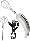 Electric Egg Beater Handheld Milk Frother Cordless Cream Mixer Adjustable 5 Speeds Stainless Steel USB Whisk Suitable for Kitchen, Silver White