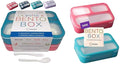 Bundle of 2 Bento Lunch Box Kids & Adult (Blue & Pink) + 2 Small Bento Lunch Box for Girls Boys (Blue & Pink)
