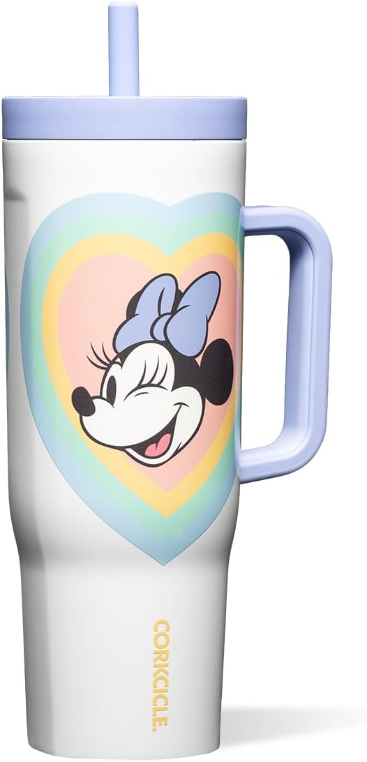 Corkcicle Cruiser Insulated Tumbler - Stainless Steel Tumbler with Handle & Straw, Leak Proof for Cold Drinks, Triple Insulated Spill Proof Cupholder Friendly BPA-Free 40oz Disney Minnie Retro Rainbow