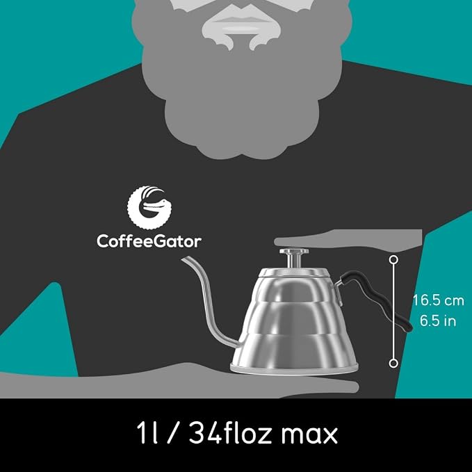 Coffee Gator Gooseneck Kettle 34oz Stainless Steel for Pour Over and Coffee Scale 0.1 Precision with Timer