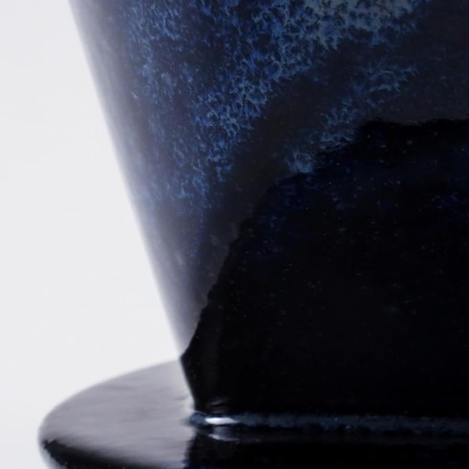 Asayu Japan Ceramic Coffee Pour Over Maker Set in Dark Navy Blue, Slow Brewing Paper Filter Holder and Dripper with 3 Holes for Coffee and Tea - Coffee Dripper Cone