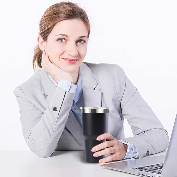 30oz Tumbler Vacuum Insulated Travel Mug with Lids, Stainless Steel Double Wall Bulk Cup for Home, Office, Outdoor Suitable for Vehicle Cup Holders(Set of 8, Black)