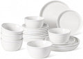 LE TAUCI Ceramic Plates and Bowls Set for 6, 18-Piece Ceramic Dinnerware Set, Farmhouse Dishes Set, Microwave & Dishwasher Safe, Stackable, 10" Dinner+8" Salad Plates+6" Bowls, White