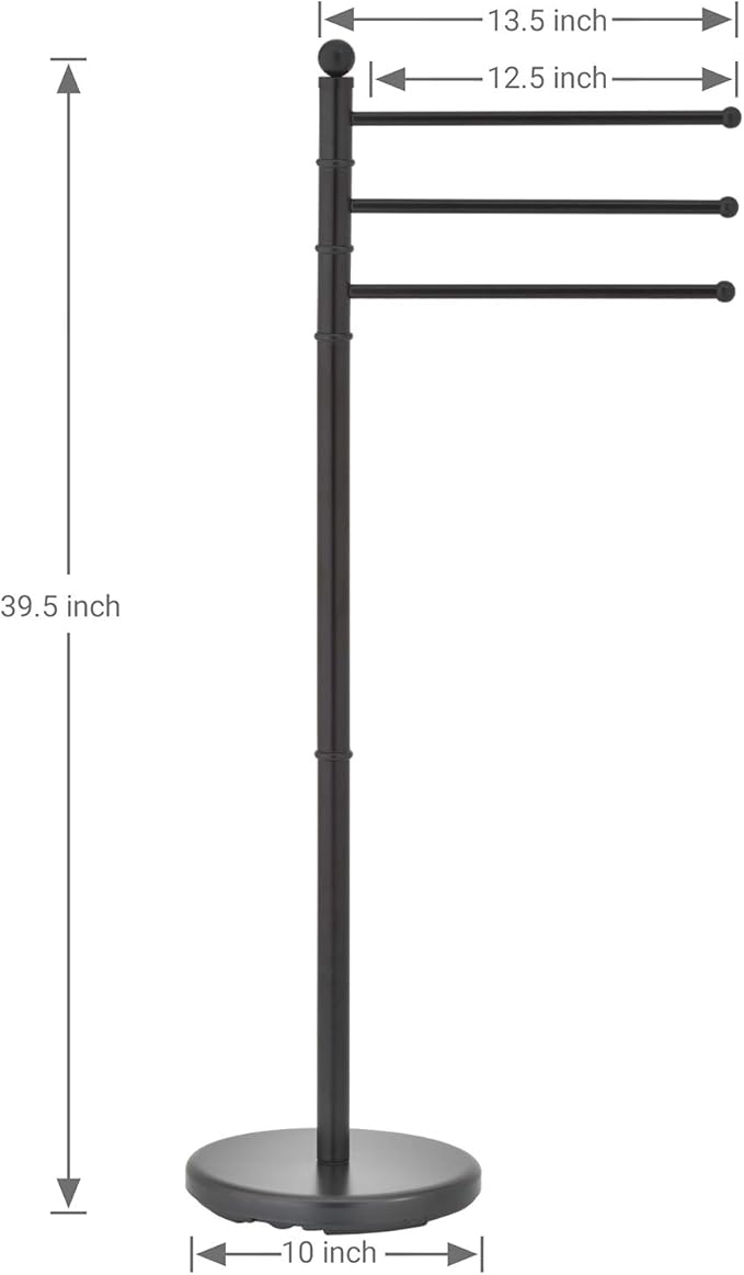 MyGift Standing Towel Rack for Bathroom,40 Inch Freestanding Towel Rack with 3 Swivel Bar Arms, Matte Black Hanging Towel Holder Drying Rack
