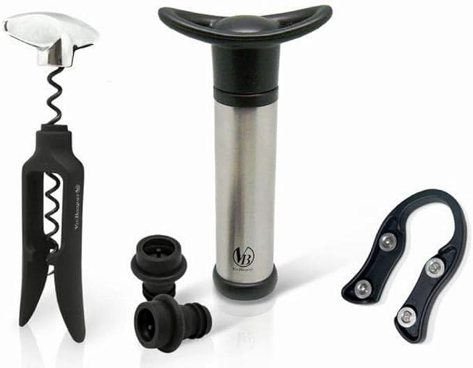 Vin Bouquet Twist Corkscrew Set, Foil Cutter And Vacuum Pump With Spare Stoppers