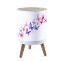 Trash Can with Lid Swarm Pink Purple Butterflies an White Watercolor Press Top Round Small Garbage Bin with Wooden Legs Waste Basket for Kitchen Bedroom Nursery 7L/1.8 Gallon