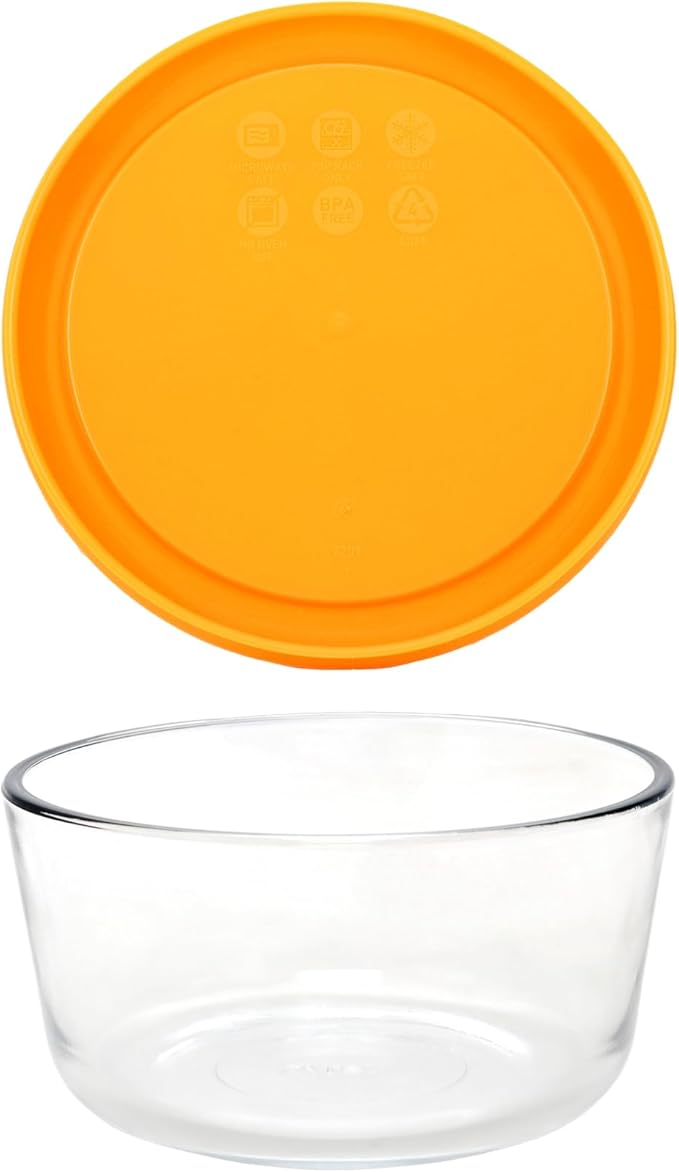 Pyrex 7201 4-Cup Glass Bowl & 7201-PC Lemondrop Yellow Lid (4-Pack) - Made in USA