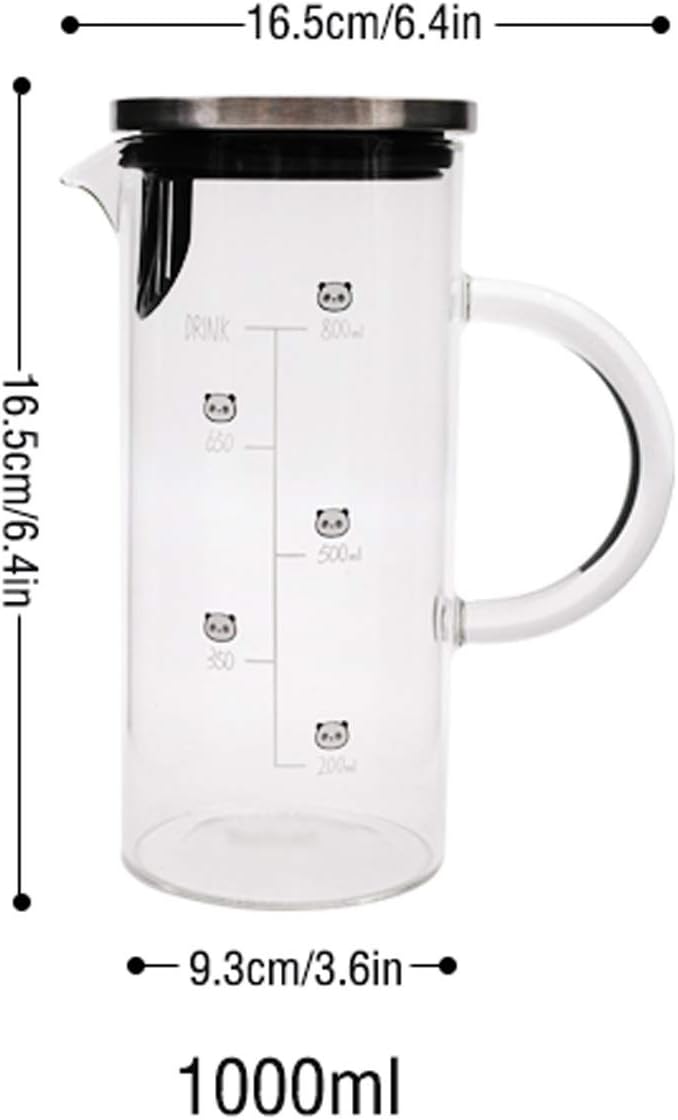Water Pitcher Cute Glass Pitcher Home Straight Glass Teapot with Scale with Stainless Steel Filter for Juice Tea Cold/hot Beverage-1000ml Ice Tea Pitchers (Color : B)