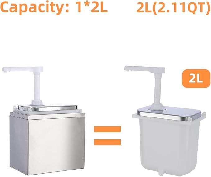 2.11 Quart Condiment Dispenser Pump,Syrup Pump Dispenser with Measuring Cup,Detachable Leak-Proof Design for Sauce, Honey, Syrup,Soy Sauce,Mustard,Cheese (2.11 QT Each, 1 pumphead)