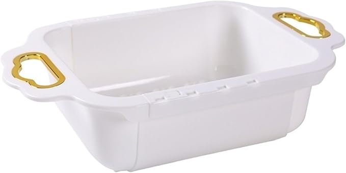 Expandable Dish Drying Rack Over the Kitchen Sink, Thick PP Dish Drainer, Dish Rack Vegetables and Fruits Strainer(White)
