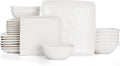 Famiware Stoneware Dinnerware Sets for 8, Ocean Square 24-Piece Kitchen Plates and Bowls Sets, Microwave and Dishwasher Safe, Scratch Resistant, Matte White