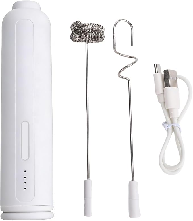 Zerone Milk Frother Handheld Rechargeable Electric Whisk, 10000 RPM, 3 Speeds for Lattes, Cappuccinos, and Hot Chocolate, Perfect for Home or Office Use (White)