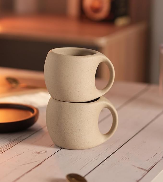 1pcs-Ceramic Coffee Cup Sets (250ML, 7*9.8*7.5cm), Japanese Style Hot Tea Cup, Coarse Earthenware Latte Cup, Includes Cup Saucer and Spoon, Suitable for Home, Restaurant, Tea Party, etc.