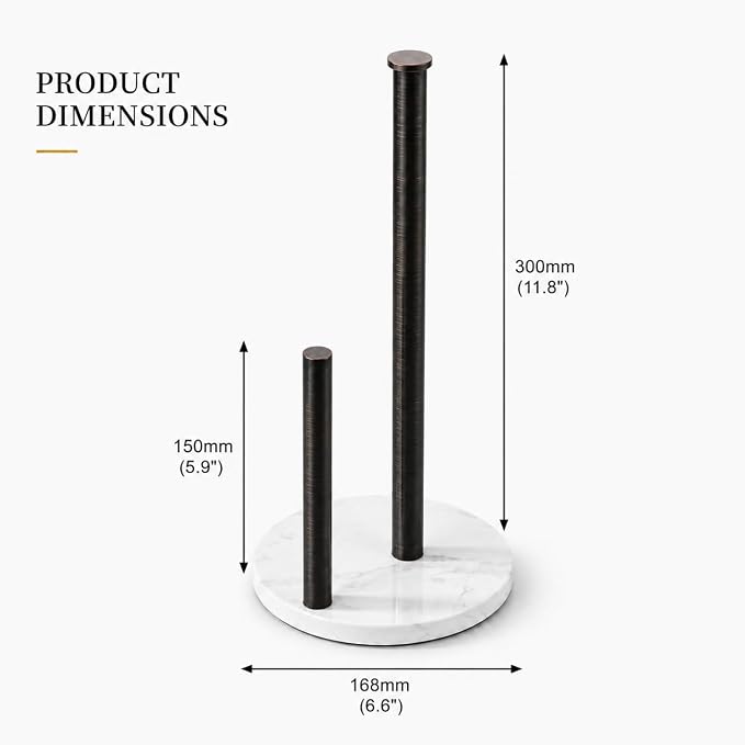 Oil Rubbed Bronze Paper Towel Holder,Stainless Steel Paper Towel Holder for Kitchen Roll Organize, Standard or Jumbo-Sized Roll Paper, Countertop Roll Dispenser with Marble Base
