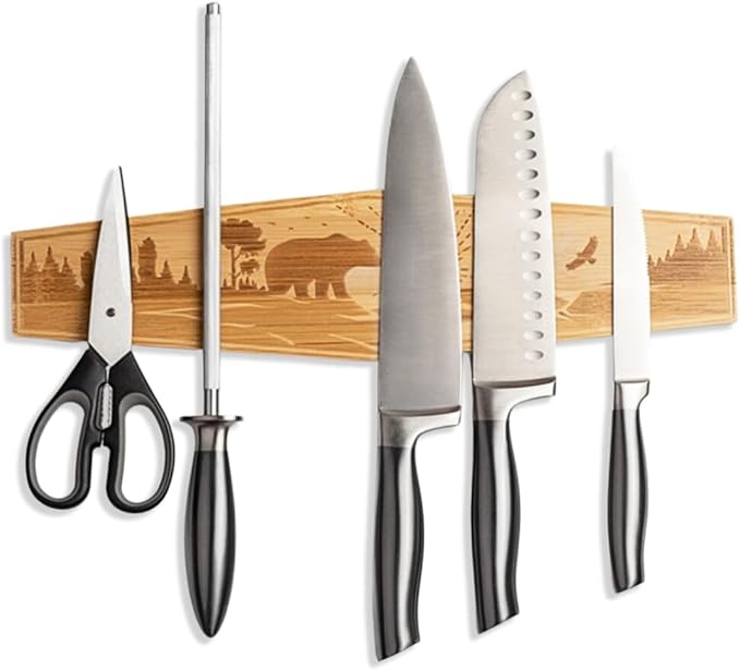 16" Premium Mangetic Knife Holder for Wall - Strong Heavy-Duty Engraved Magnet for Knives - Wall or Refrigerator Kitchen Magnetic Knife Stripe - Designed in U.S. (Bear)
