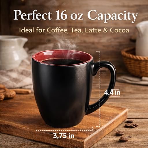 GBhome 16oz Coffee Mugs Set of 6, Large Ceramic Coffee Mugs for Man, Woman, Dad, Mom, Modern Coffee Mugs Set with handle for Tea/Latte/Cappuccino/Milk/Cocoa. Dishwasher&Microwave Safe,Red