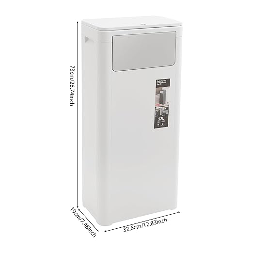 Double Opening Cover Trash Can with Lid, 8.45Gal Commercial Trash Can, Press/Push-Plate PP Waste Bin with Side Handles for Homes, Restaurants, Cafes (White)