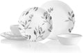 Corelle 12-Piece Vitrelle Misty Leaves Chip and Break Resistant Dinner Set, Grey