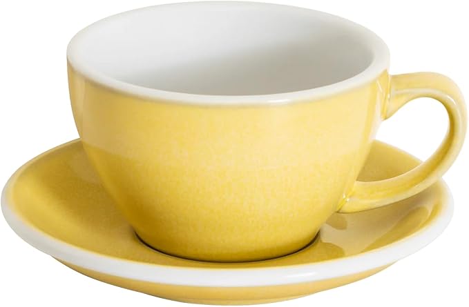 Loveramics Coffee Cup Ceramic, 10 oz Latte Art Cup with Saucer for Cappuccino, Tea, Espresso, Thick - walled stoneware Cappuccino mug Set for Cafe and Barista - Potters Colours (Butter Cup, 10OZ)