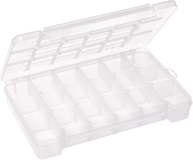 Akro-Mils 05905 Plastic Portable Parts Storage Case for Hardware and Crafts with Hinged Lid and 5 Adjustable Dividers, (14-3/8-Inch x 9-1/2-Inch x 2-1/2-Inch), Large, Clear