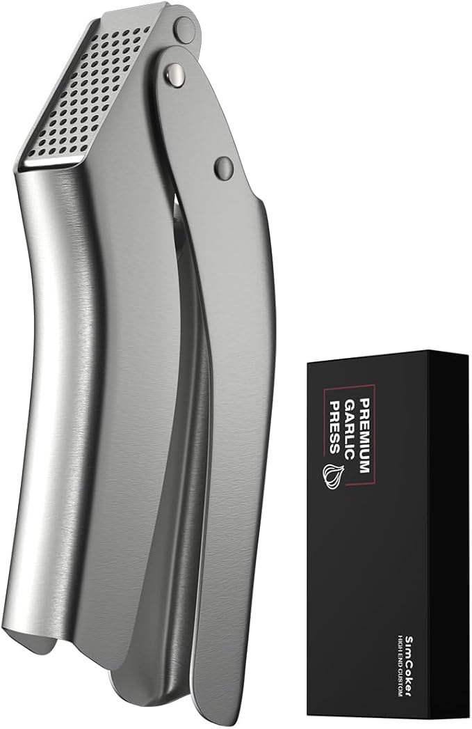 Garlic Press Stainless Steel, No-Peel Garlic Press with Ergonomic Handle, 270° Flip for Easy Cleaning, Dishwasher Safe, Heavy Duty 304 Garlic Crusher