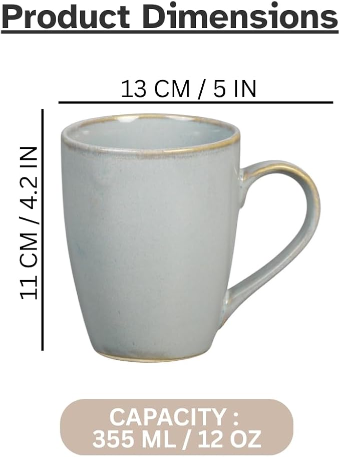 Servo Best Grey Coffee Mugs 12 oz, Set of 6 Grey Radiant Ceramic Mugs - Lead & Toxic Free, Dishwasher & Microwave Safe, Perfect for Home & Office Use