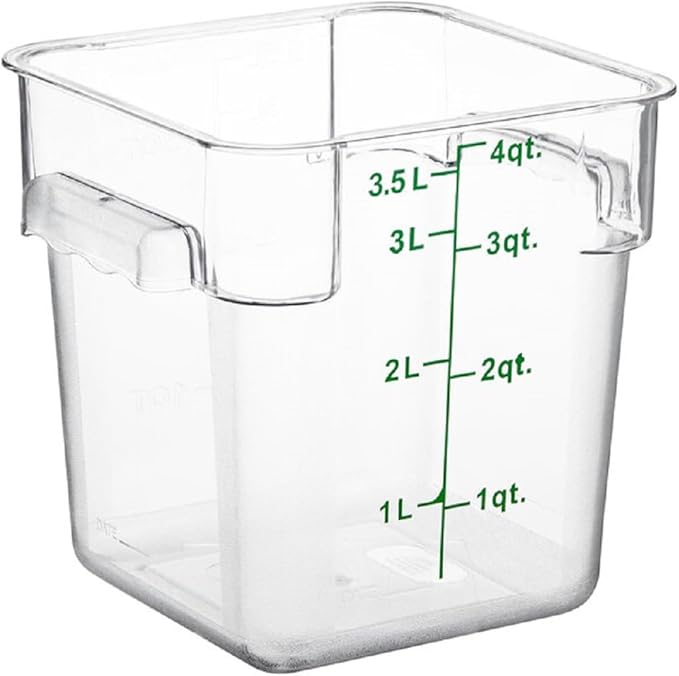 Soro Essentials- 4 qt. Polycarbonate Square Food Storage Container with Graduated Markings Clear Color- Stackable Storage Bin Plastic Food Container with Handle for Pantry Organizer Storage Kitchen