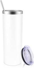 Volhoply 20 oz Skinny Tumbler with Lid and Straw, Stainless Steel Straight Tumblers Cup, Vacuum Insulated Coffee Mug for Home, Office, Travel, DIY (White,1 Pack)
