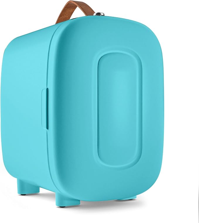 FANSEXPERT Mini Fridge for Bedroom, 4 Liter/6 Cans Skincare Small Refrigerator, AC/DC Portable Mini Cooler & Warmer, Small Fridge for Camping, Dorm, Office, Car (Blue)