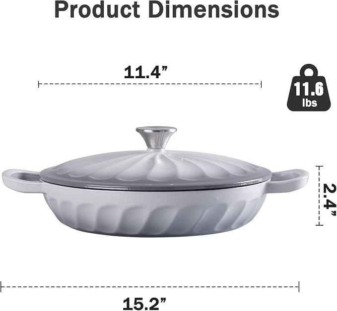 Enameled Cast Iron Dutch Oven, 3.8 Quart Dutch Oven Pot with Lid, Shallow Cast Iron Braiser with Handles, Oven Safe up to 500°F (Gray)