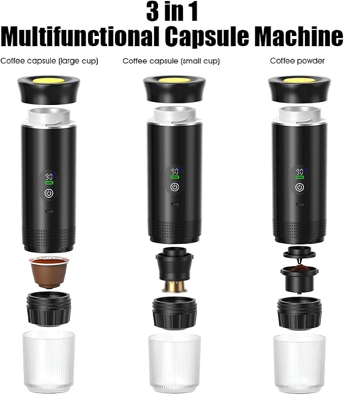 Portable Coffee Maker for Travel,Self-Heating Espresso Machine with USB-C,LED Display,20 Bar,Compatible with Coffee Grounds&Capsules (Ns&DG)–Portable Espresso Maker for Car,RV,Camping,Office