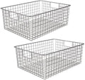 mDesign Metal Wire Food Storage Basket Organizer with Handles for Organizing Kitchen Cabinets, Pantry Shelf, Bathroom, Laundry Room, Closets, Garage - Concerto Collection - 2 Pack - Graphite Gray